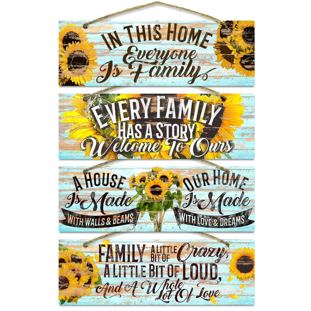 Rustic Wooden Wall Decor 4-pack wood signs with twine hangers