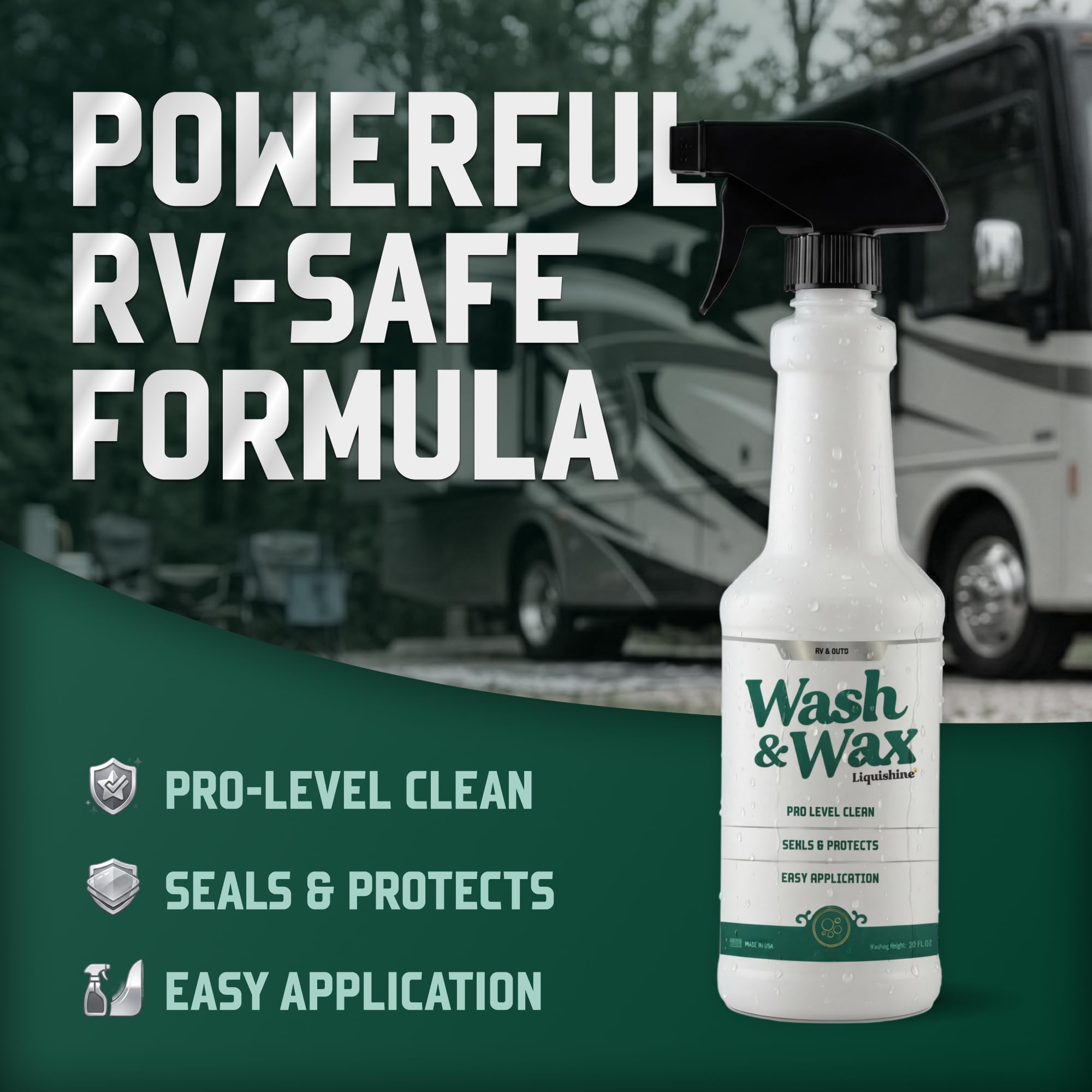 RV exterior wash soap applied to fiberglass RV surface