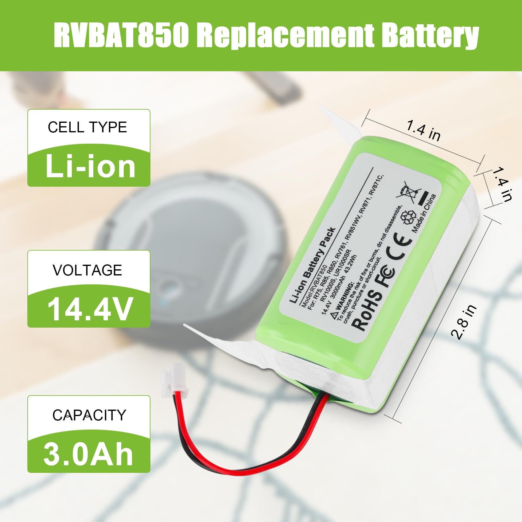 RVBAT850 14.4V 3000mAh lithium battery