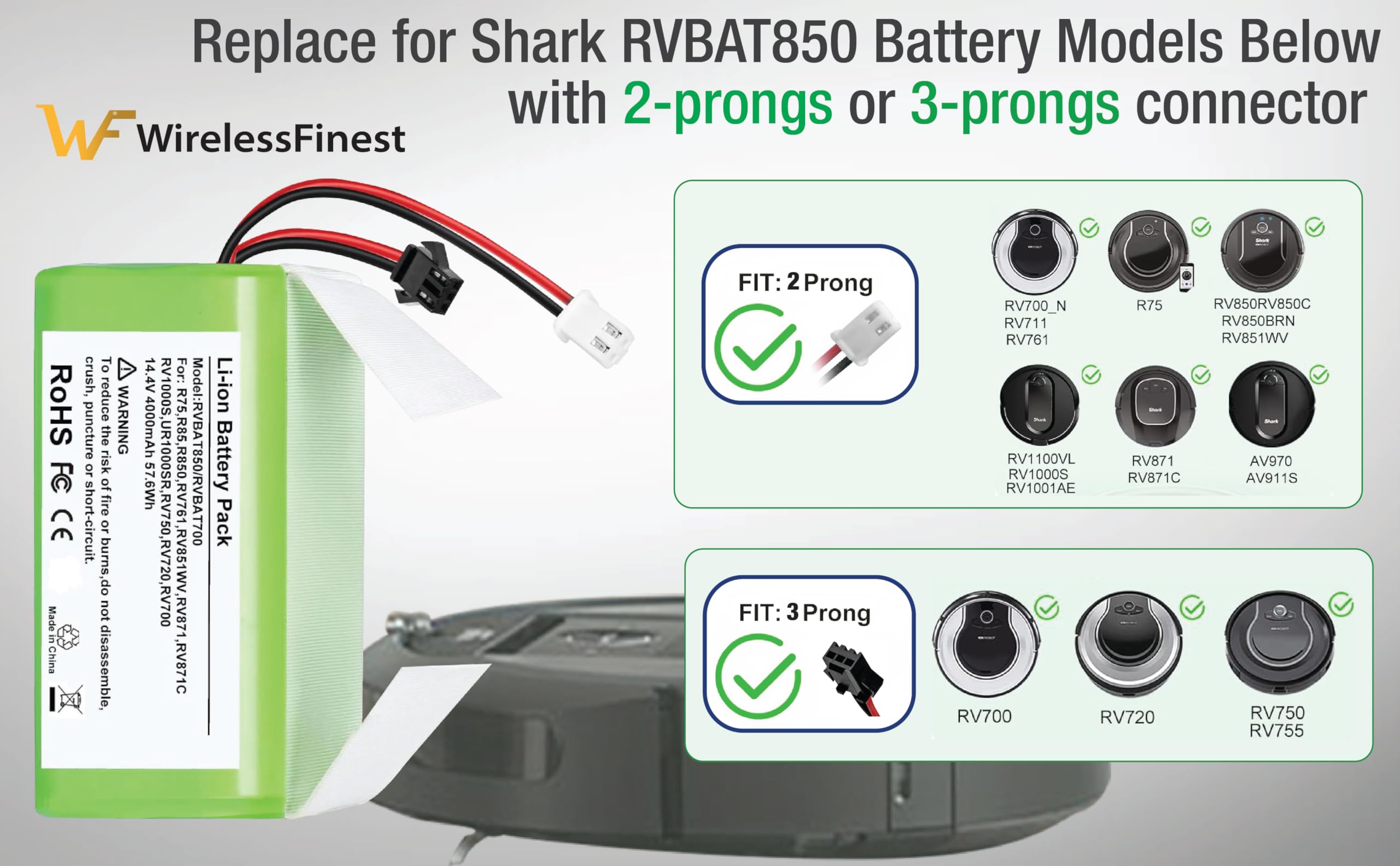 Replacement battery compatible with Shark Ion RV700_N RV720_N