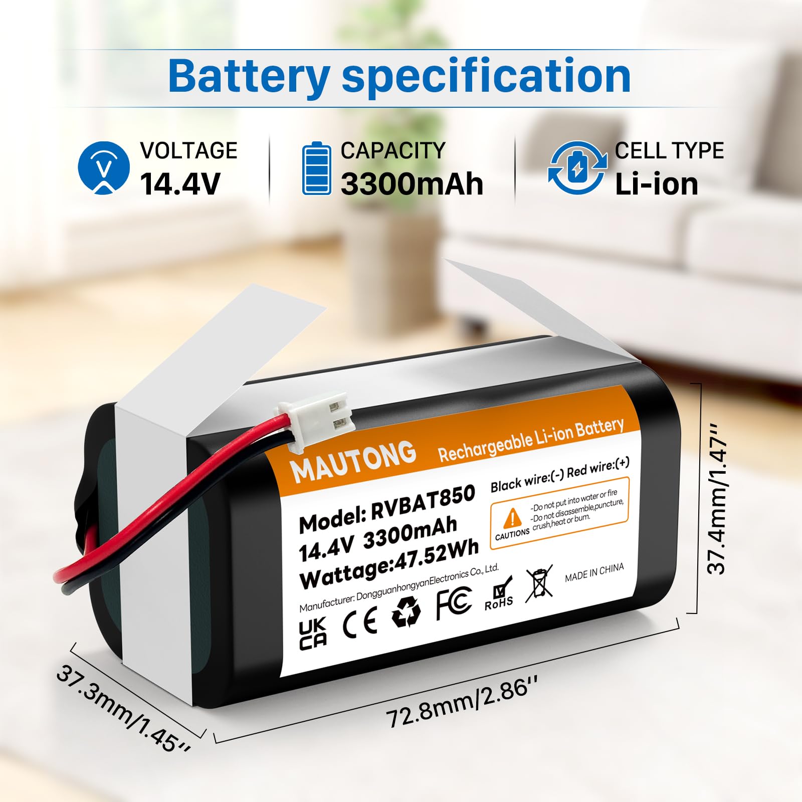 Lithium-ion RVBAT850 battery safety Certifications CE FCC ROHS