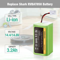 RVBAT850 battery compatible with Shark Ion robot vacuum 2-prong connector