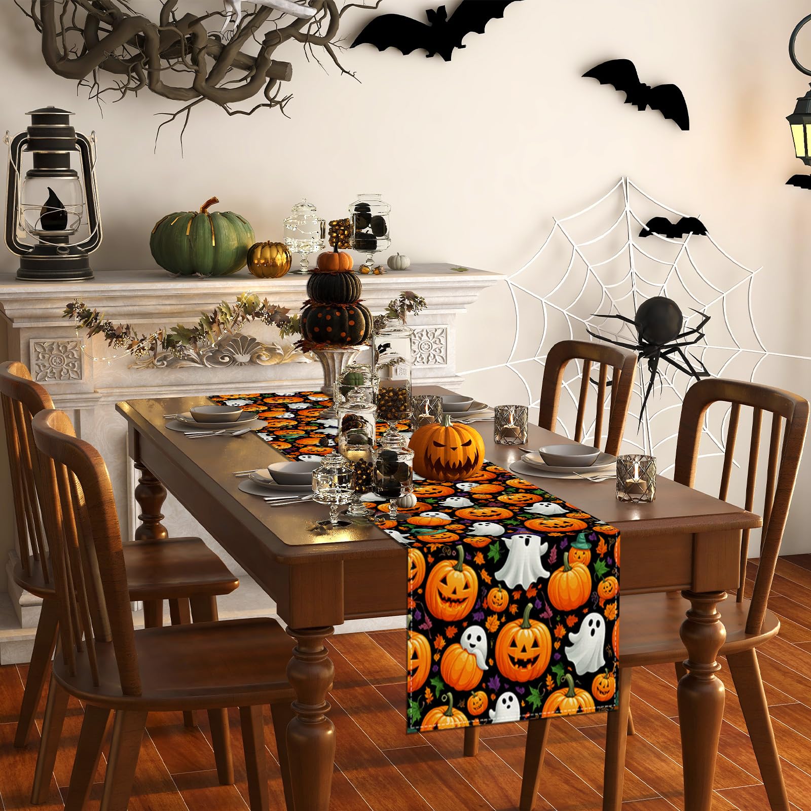 Dining setup with Rvsticty Halloween Table Runner