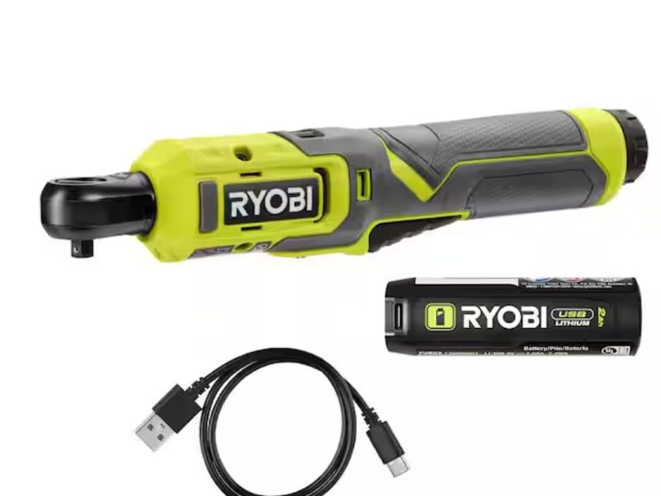 Ryobi FVRC50K USB Lithium 1/4 in Ratchet Kit with 2.0 Ah Battery and USB charging cable