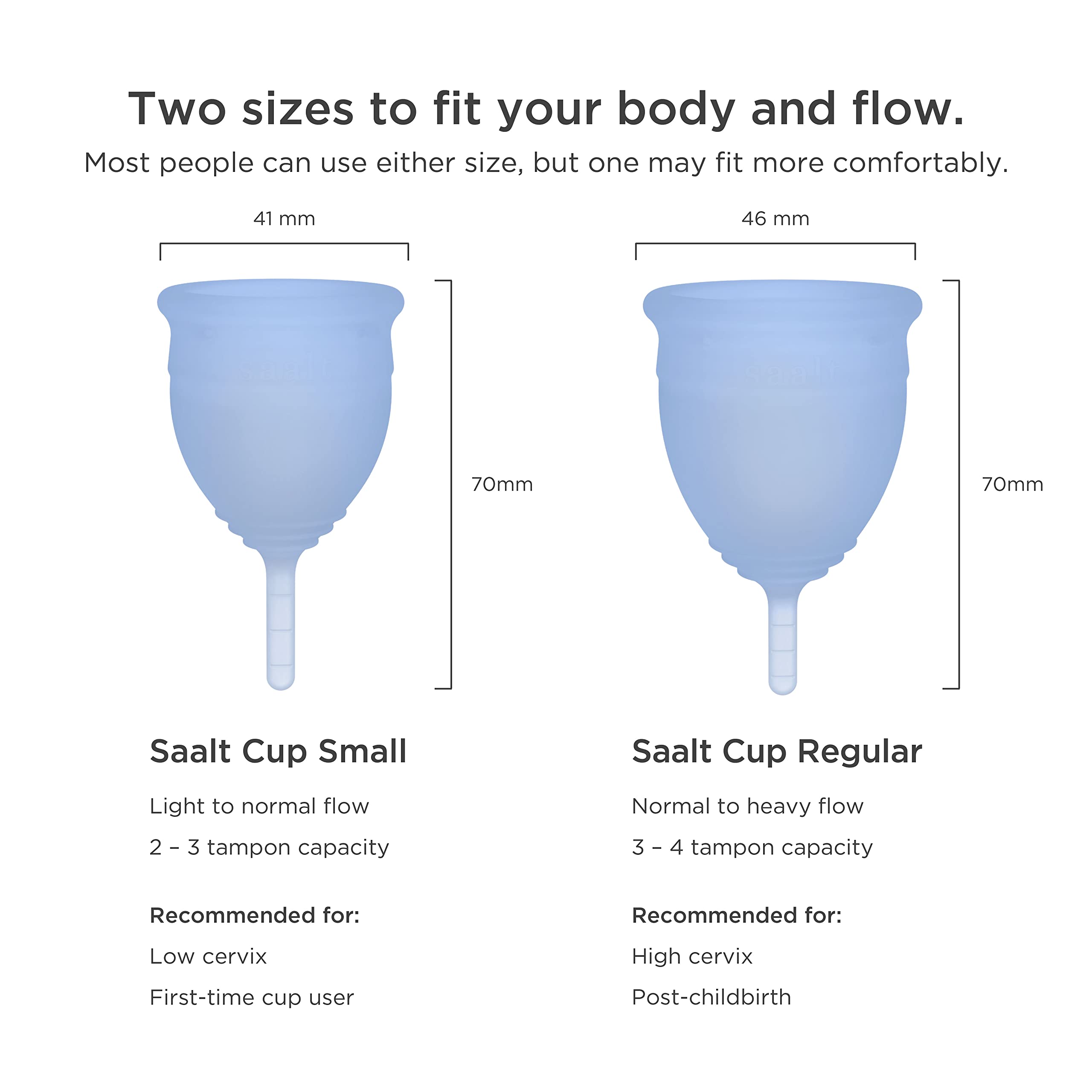 Soft silicone Saalt menstrual cup design