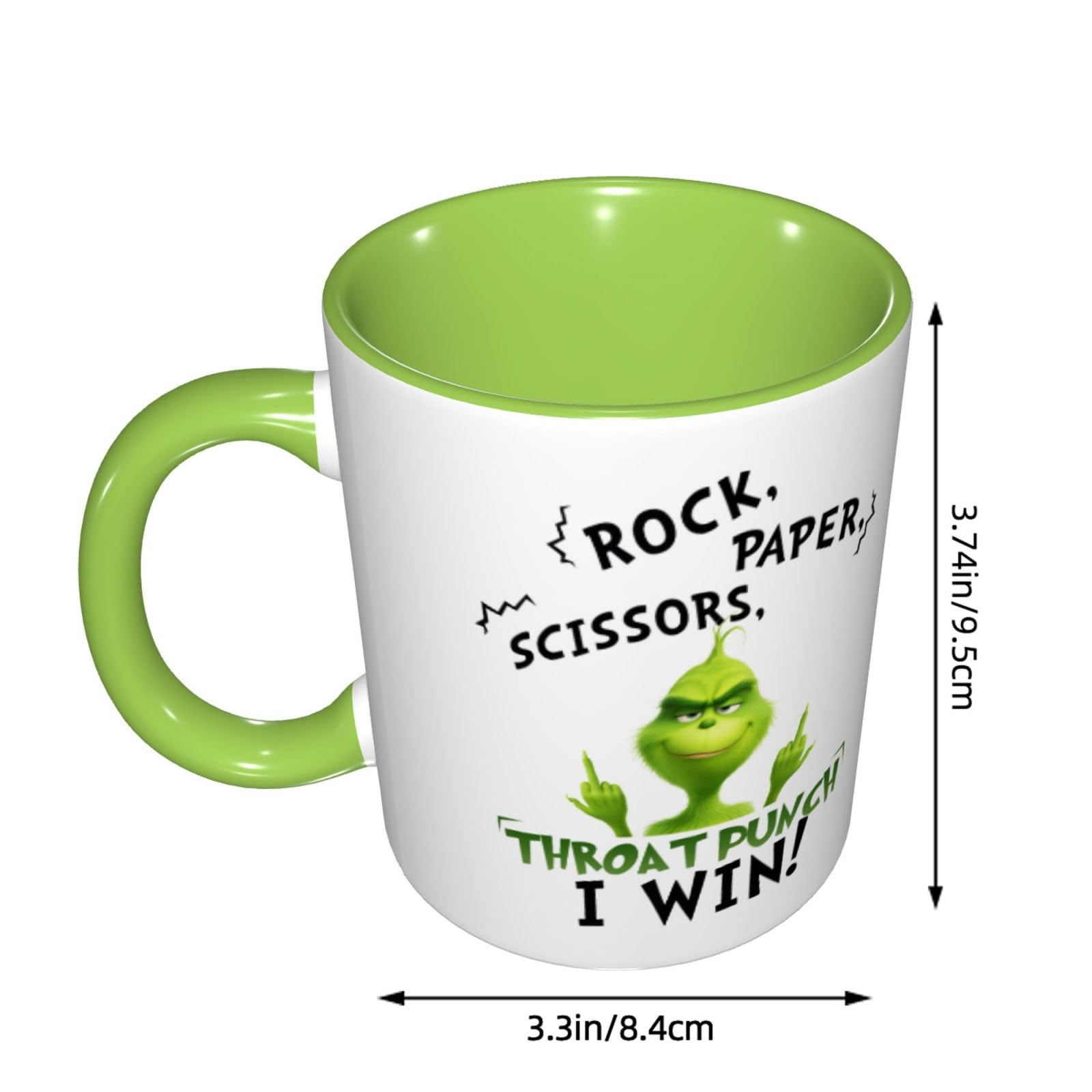 SABEMUG white mug with green handle top angle