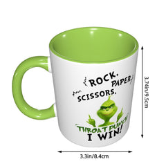 SABEMUG white mug with green handle top angle
