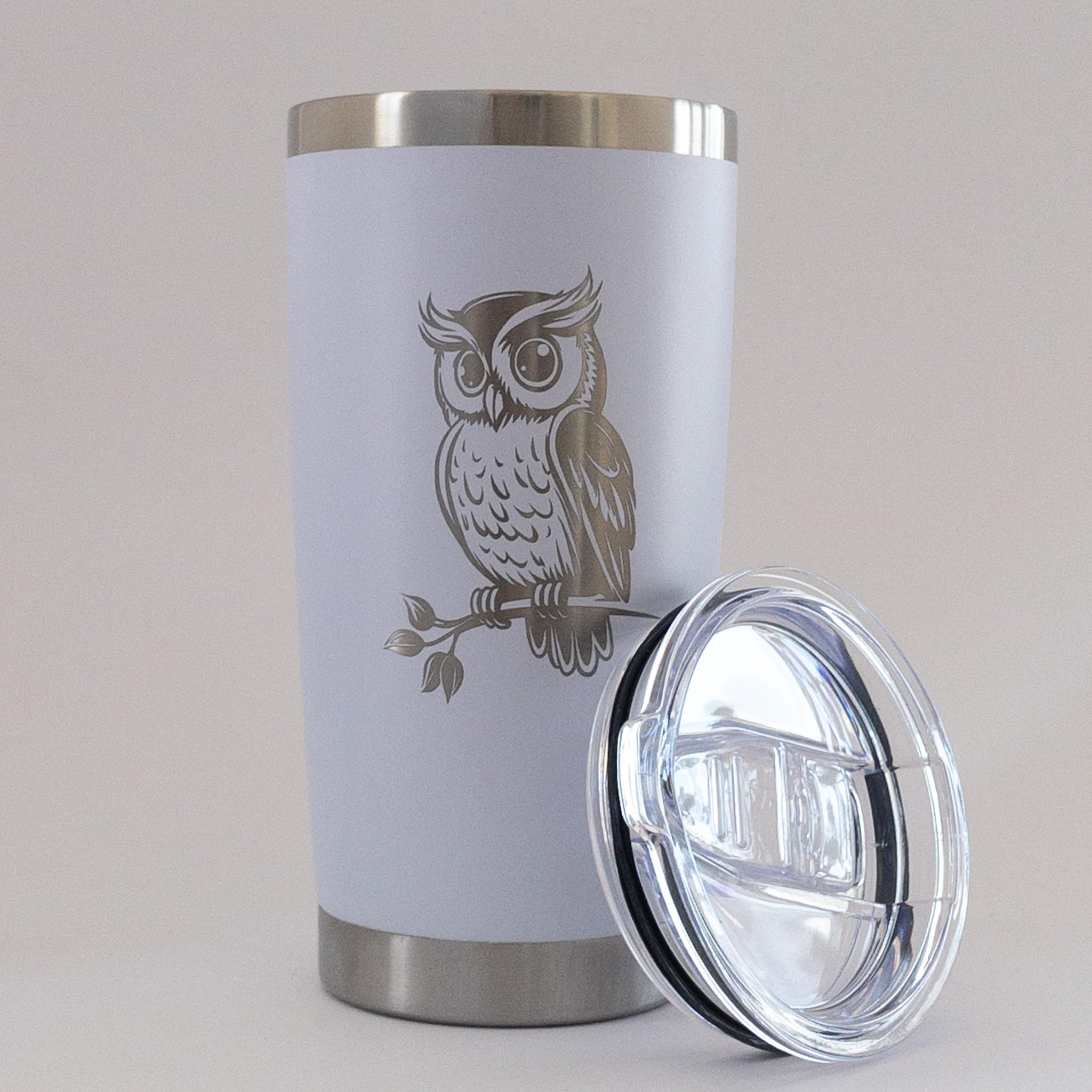 Six image product shot of Sacha & Co Owl Tumbler 20 oz