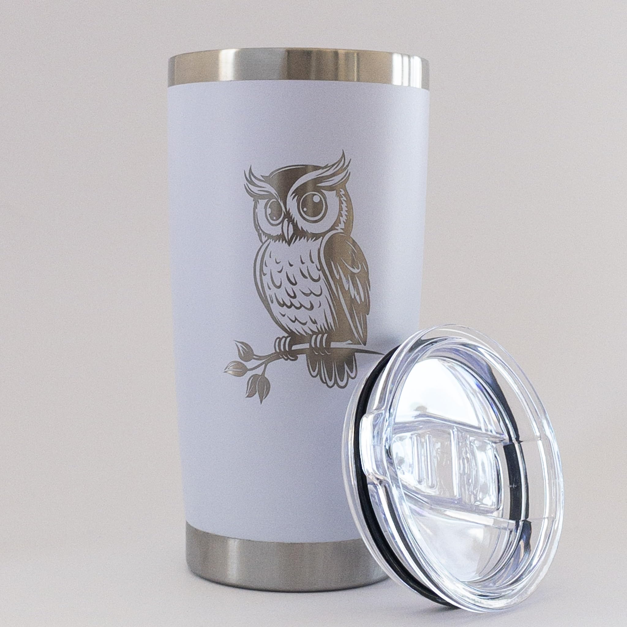 Fits standard cup holders with secure lid Sacha & Co Owl Tumbler 20 oz