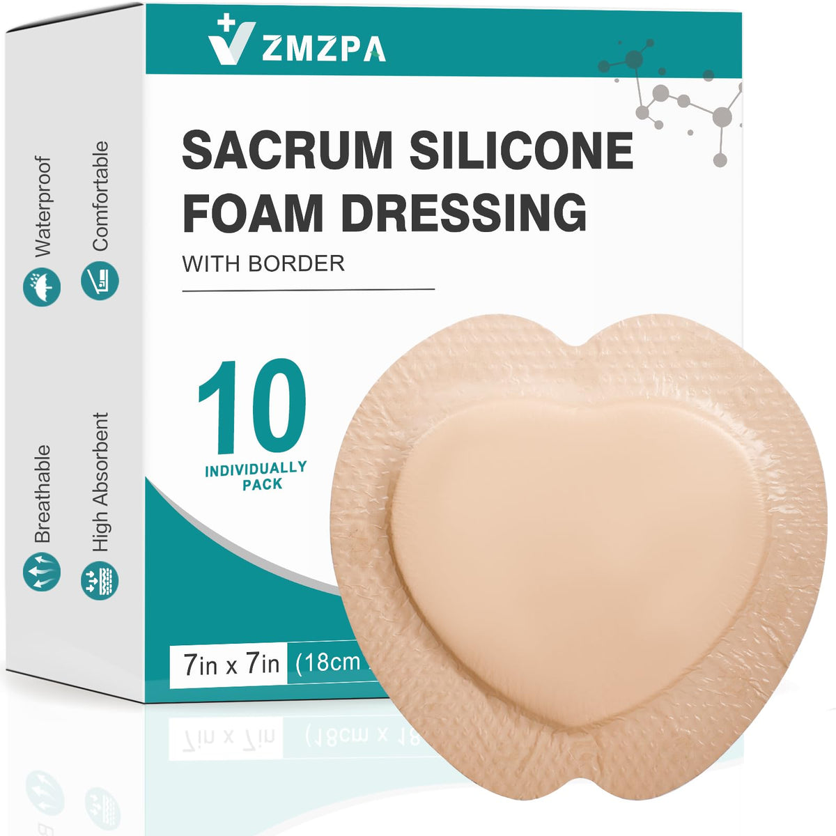 Sacral Foam Dressing packaging showing 7x7 size
