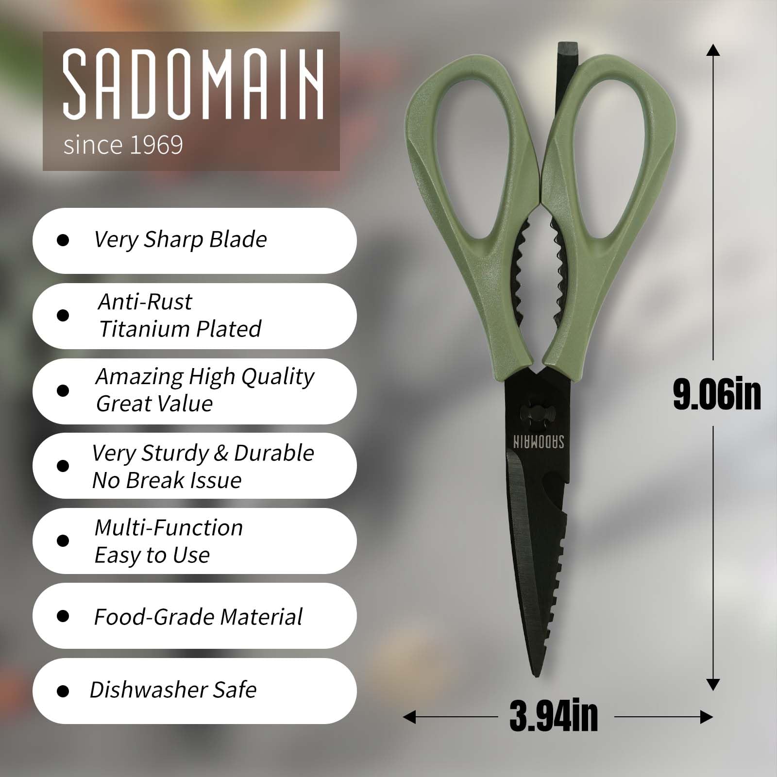 Free knife sharpener included with SADOMAIN All Purpose scissors