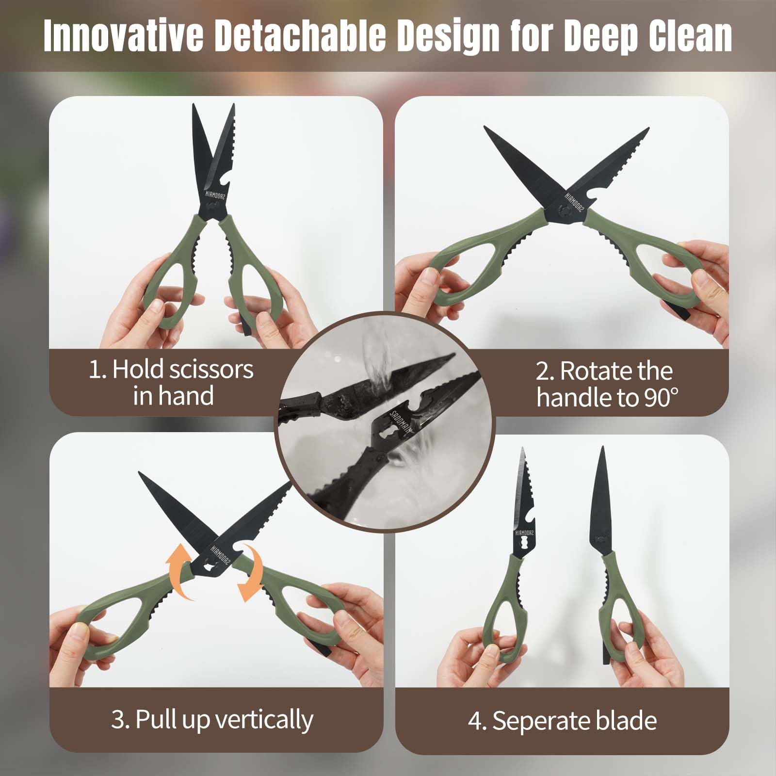 Green color SADOMAIN kitchen scissors packaging