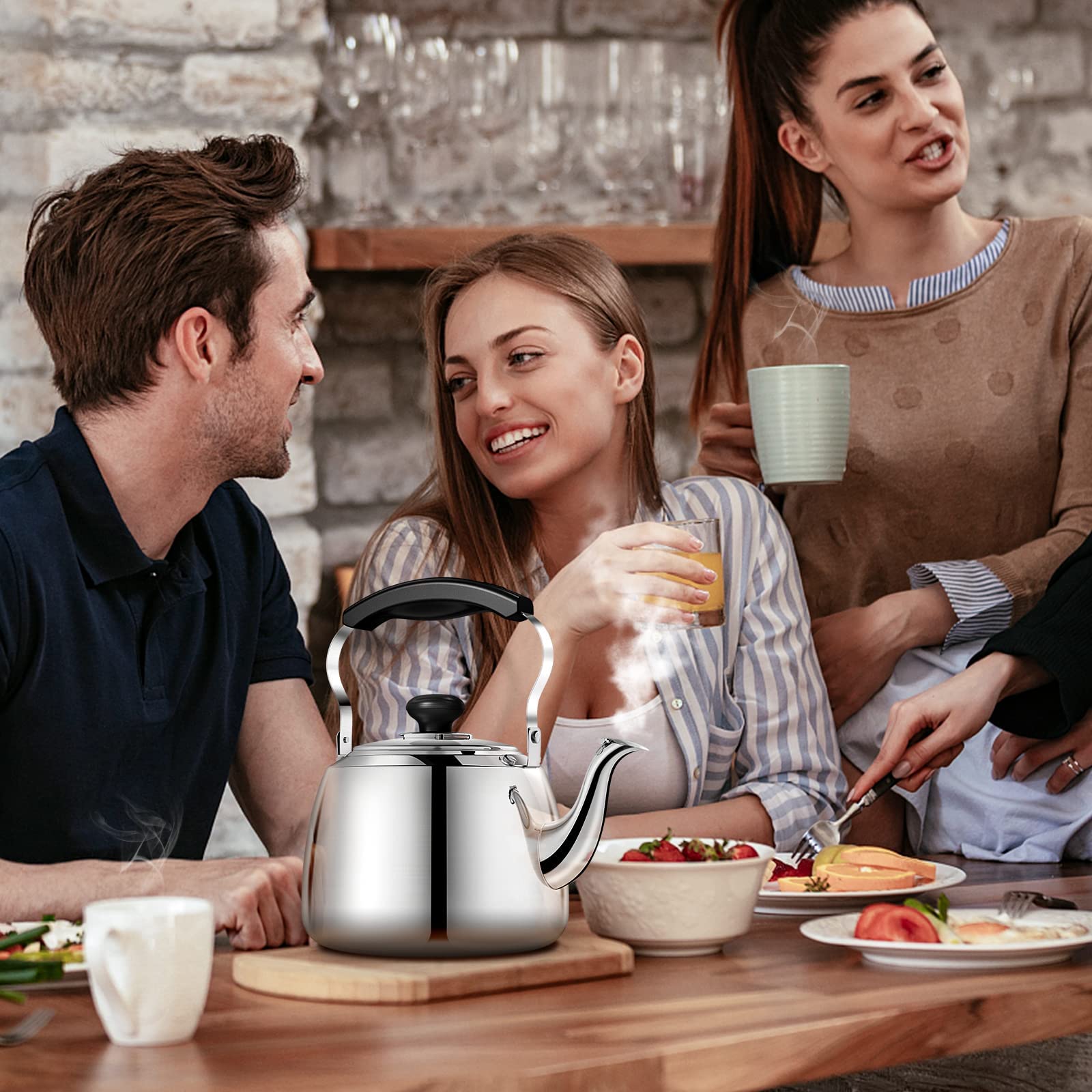 Durable stainless steel tea kettle with mirror finish