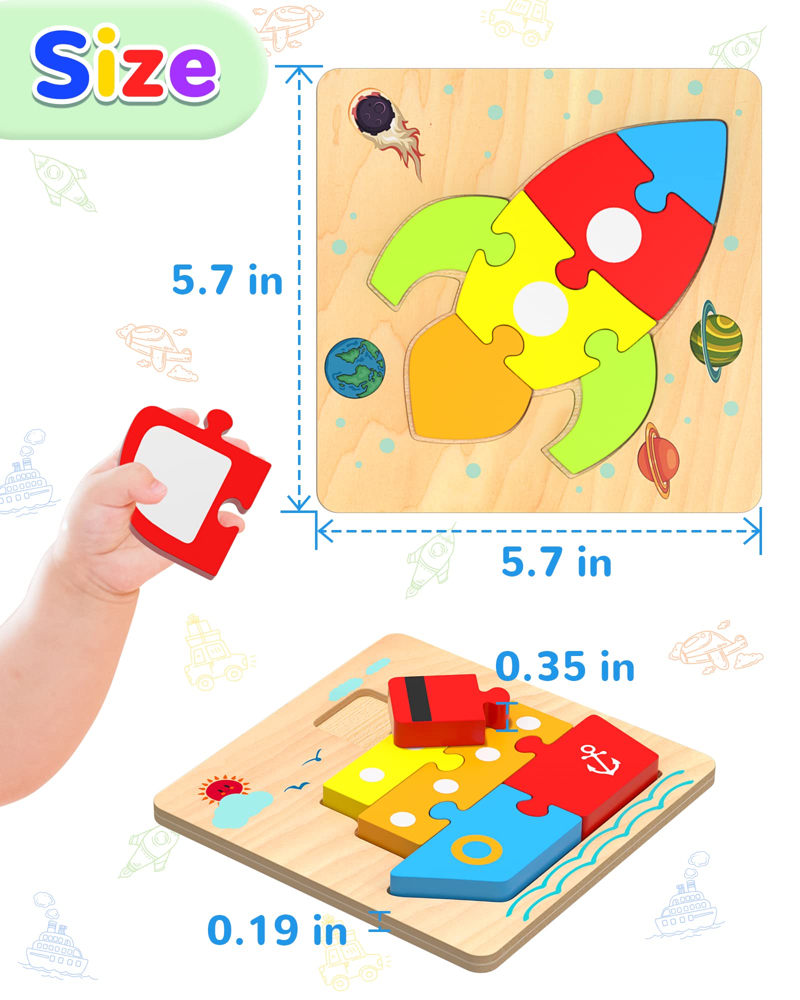 Gift-ready wooden puzzle set for toddlers ages 1-3