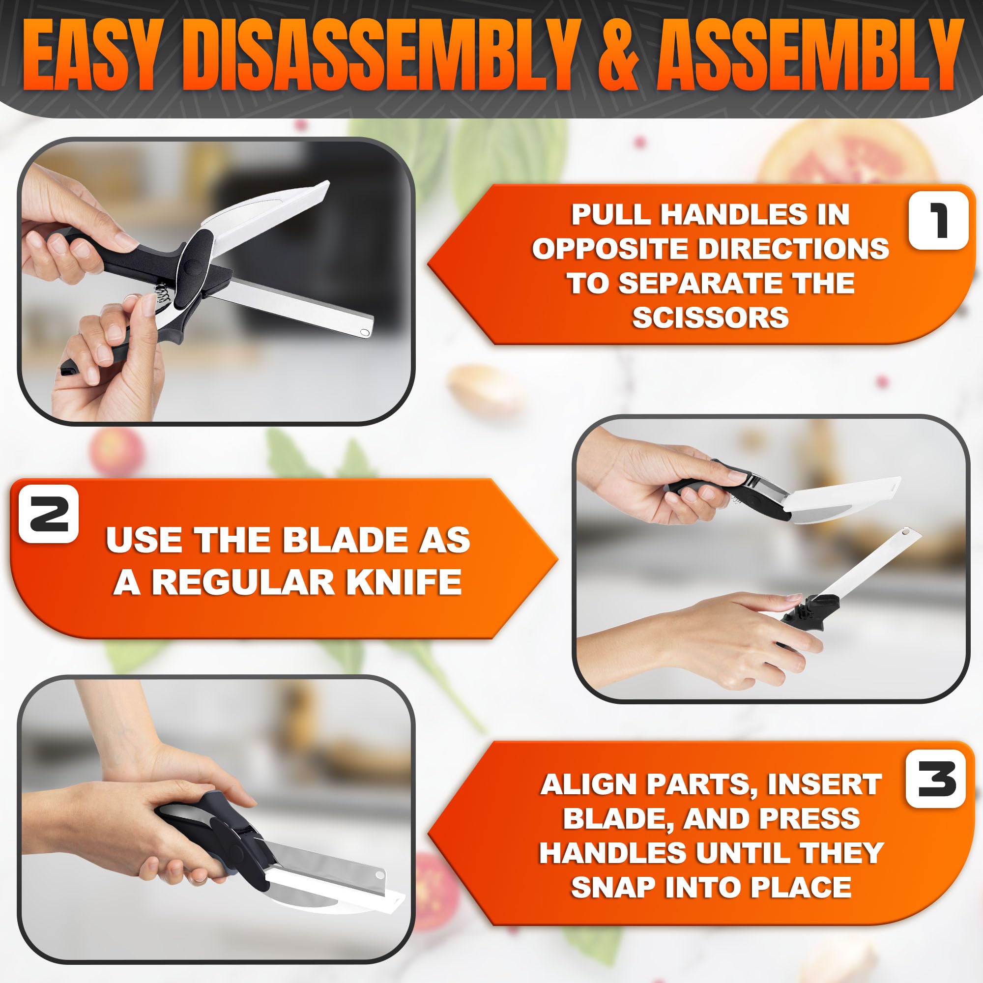 Sturdy blades and plastic board for vegetables and meats