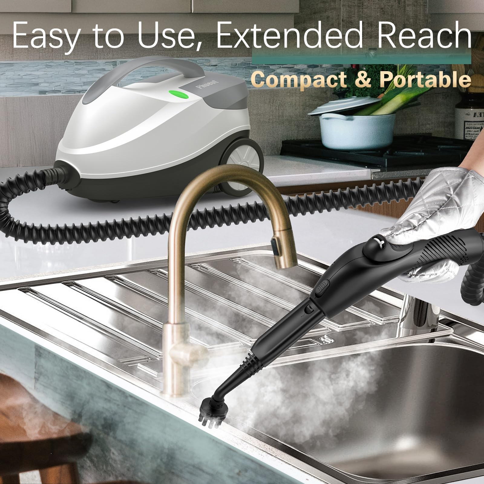 Phueut steam cleaner for floors couches tiles and car interiors