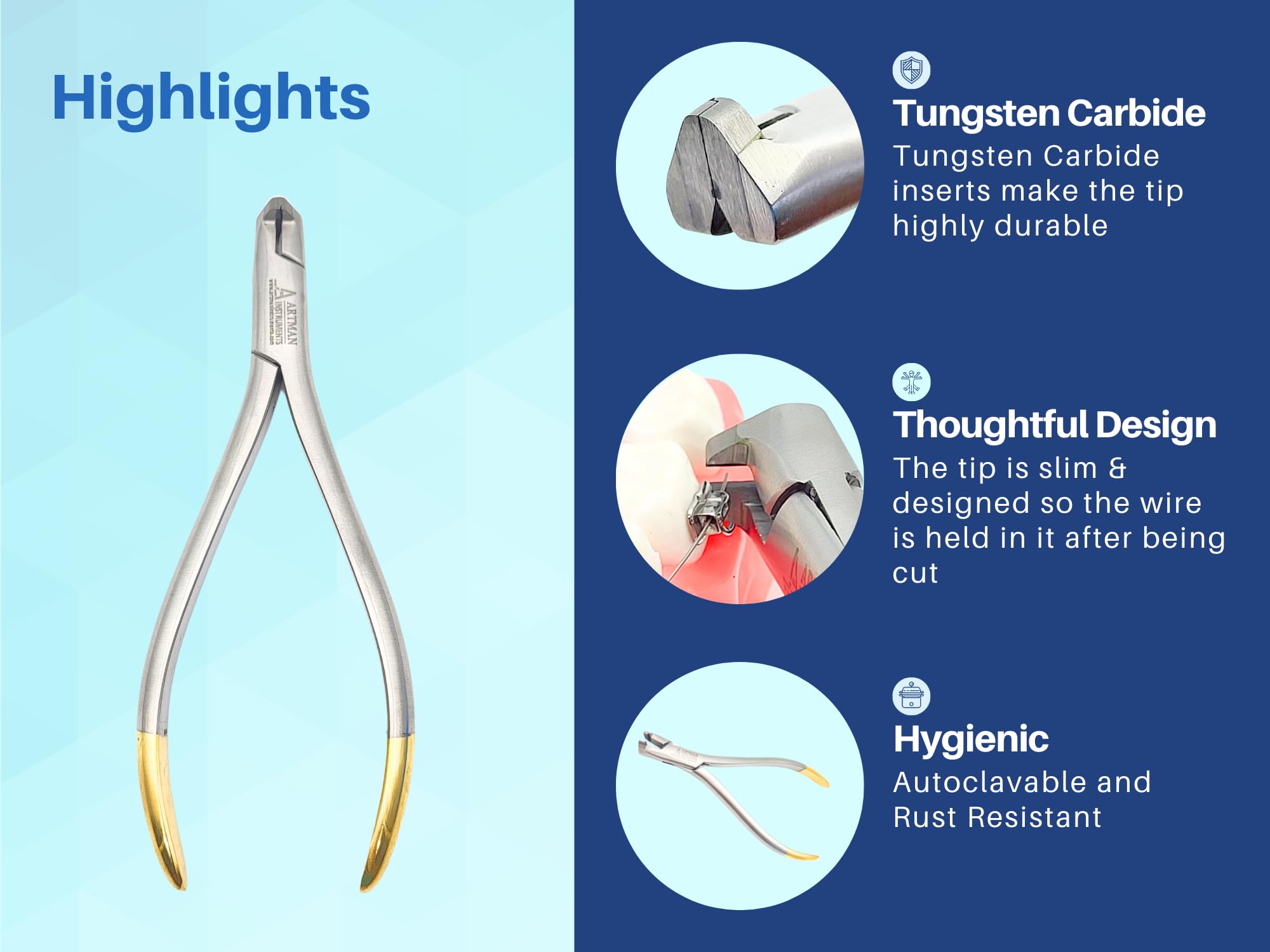 Stainless steel construction orthodontic tool for hygiene