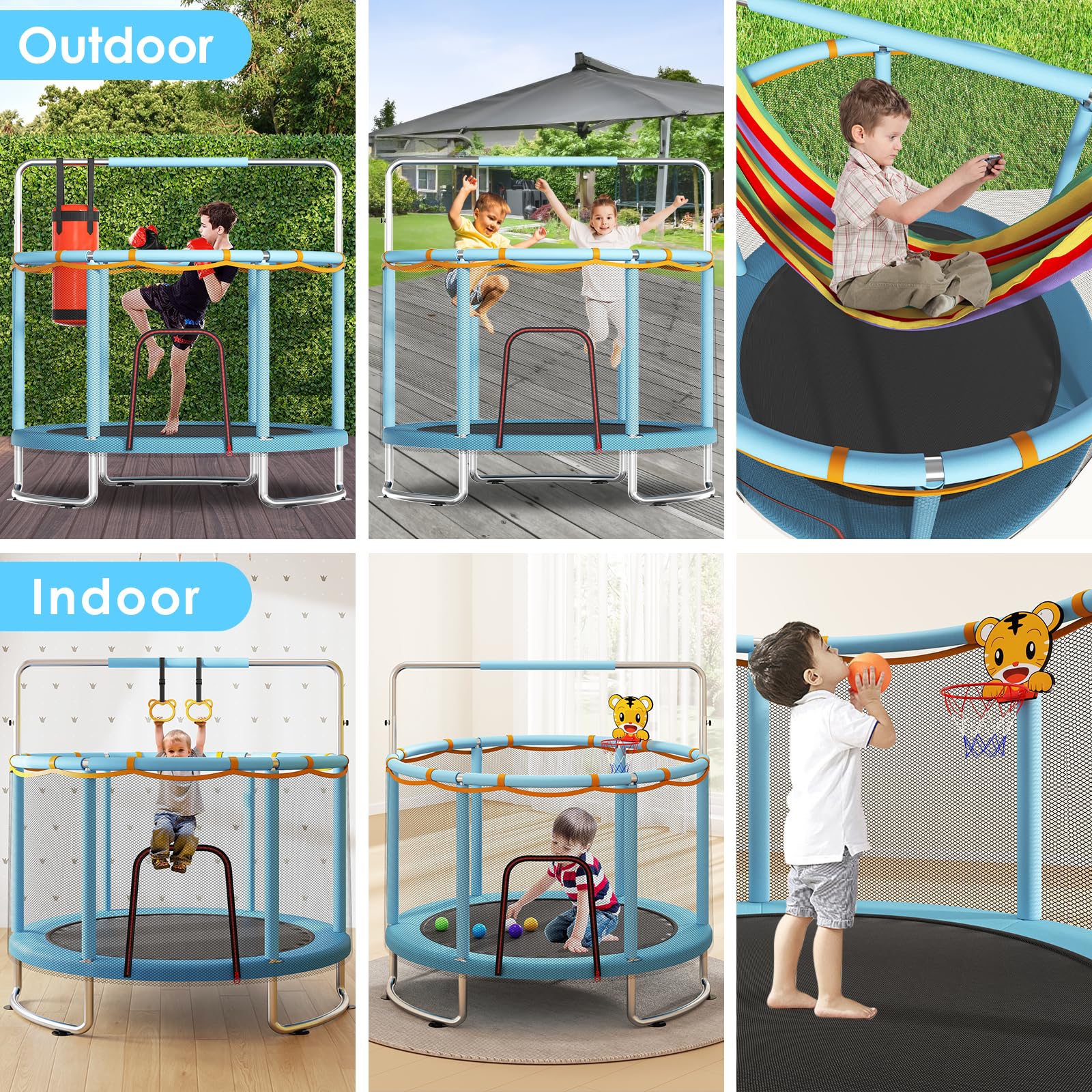 indoor outdoor use trampoline with safety pad