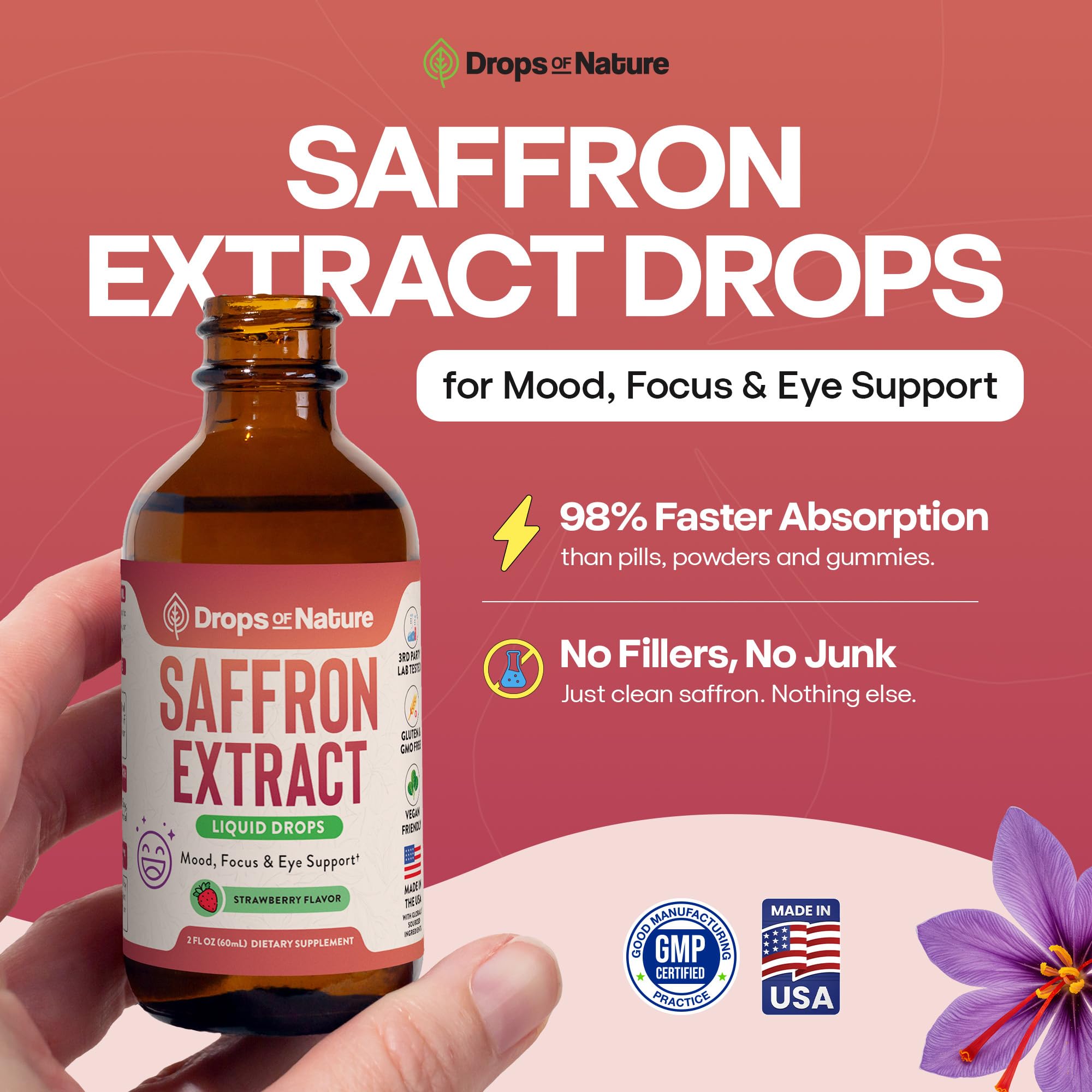 Saffron drops for kids and adults use closeup