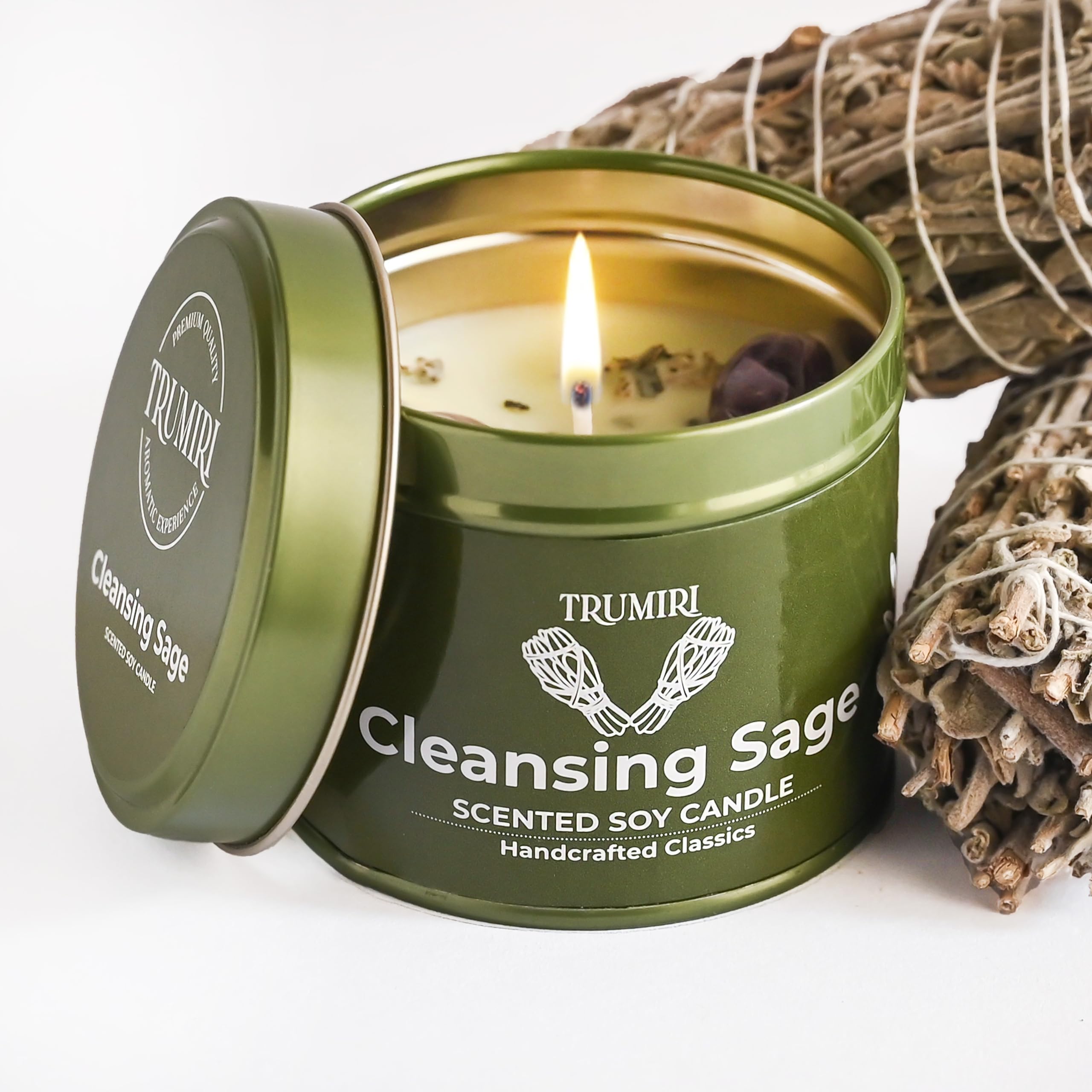 Aromatherapy meditation sage candle with crystals image