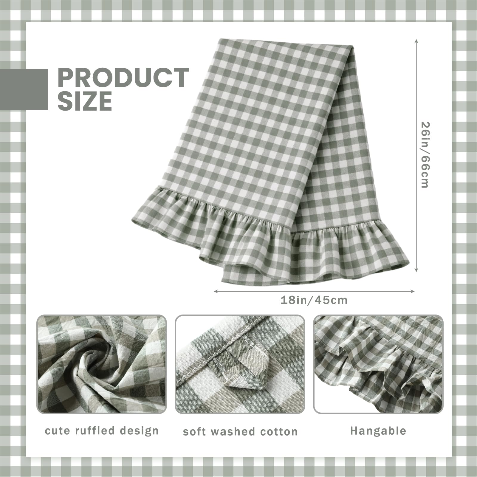 Sage green gingham towels with ruffles 18x28