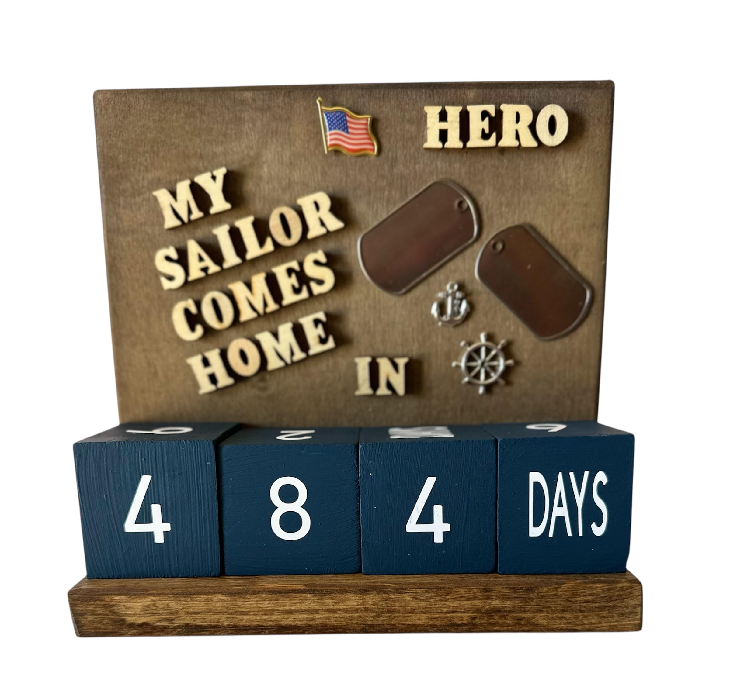 Wooden Sailor Military Deployment Countdown Calendar sign measuring 7.75 inches