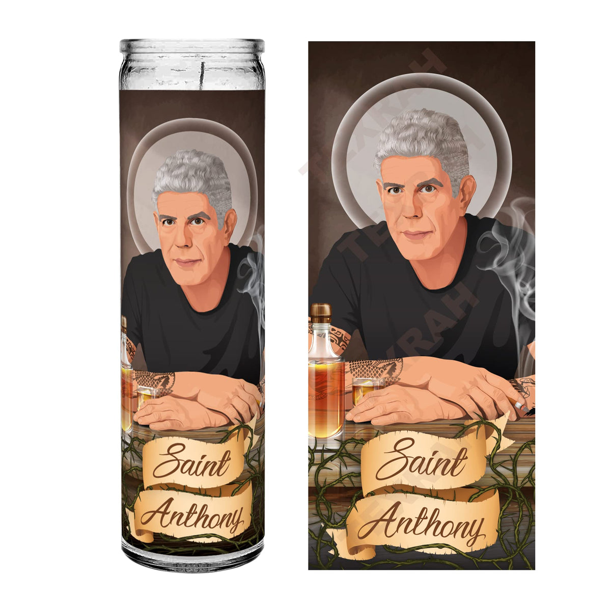 Saint Anthony Bourdain candle 8 inch unscented glass