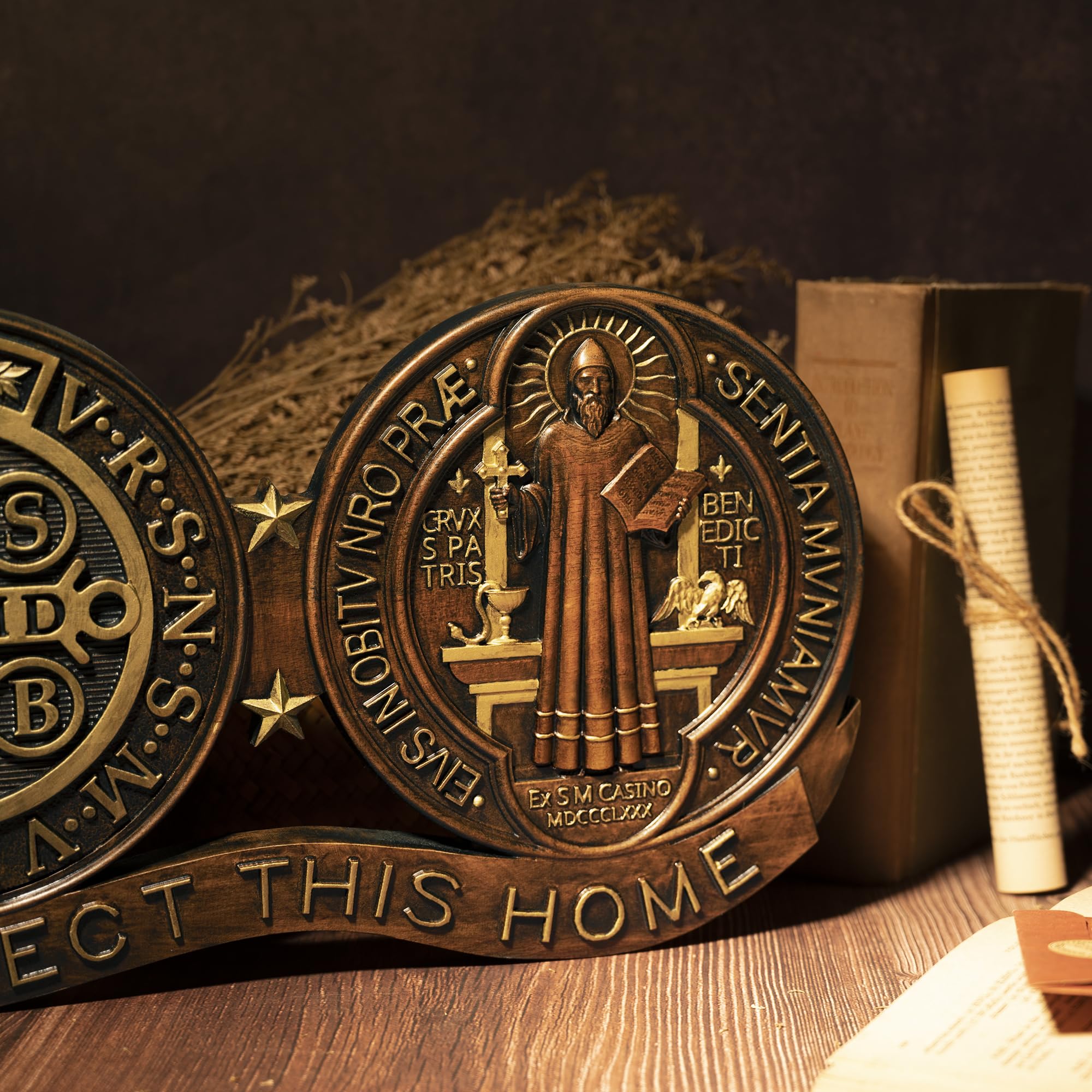 Saint Benedict Wall Decor 16 Inch beech wood plaque