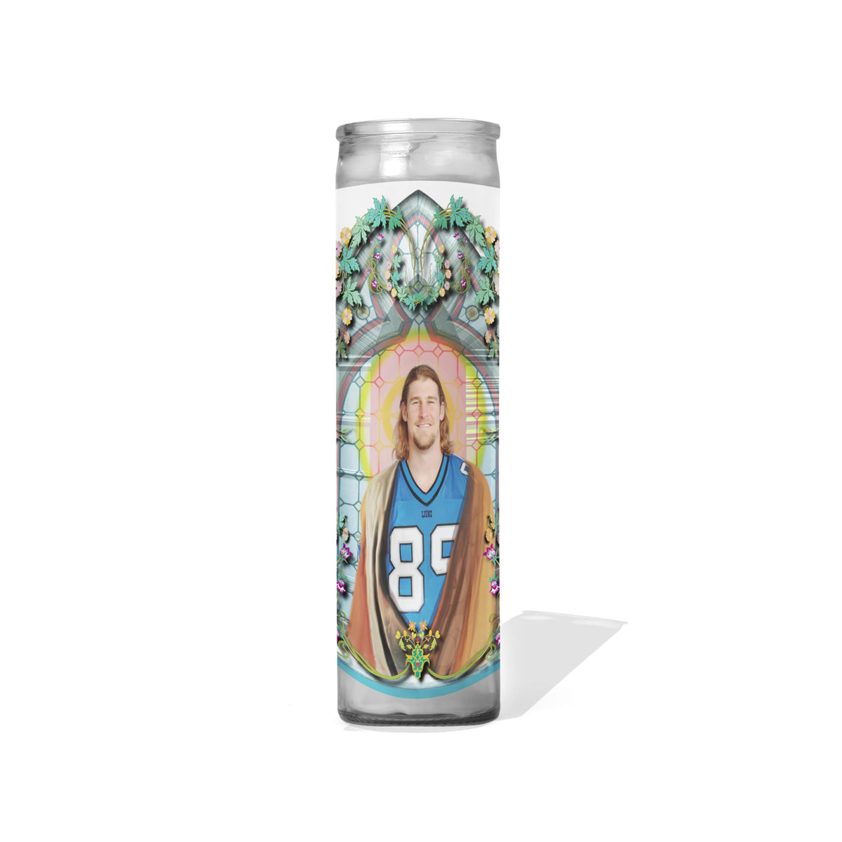 Saint Dan Campbell Celebrity Prayer Candle unscented 8 inch glass votive handmade in USA