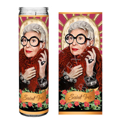 Saint Iris Apfel candle 8in height with original artwork