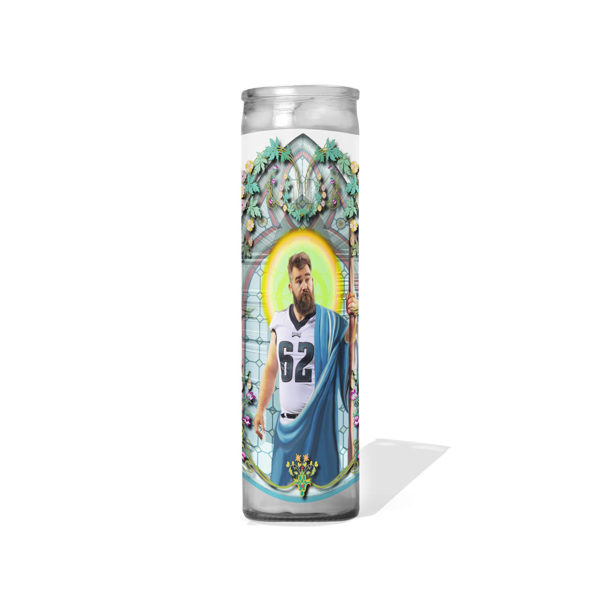 Saint Jason Patron Saint of Philly Celebrity Prayer Candle unscented 8 inch glass votive handmade in USA