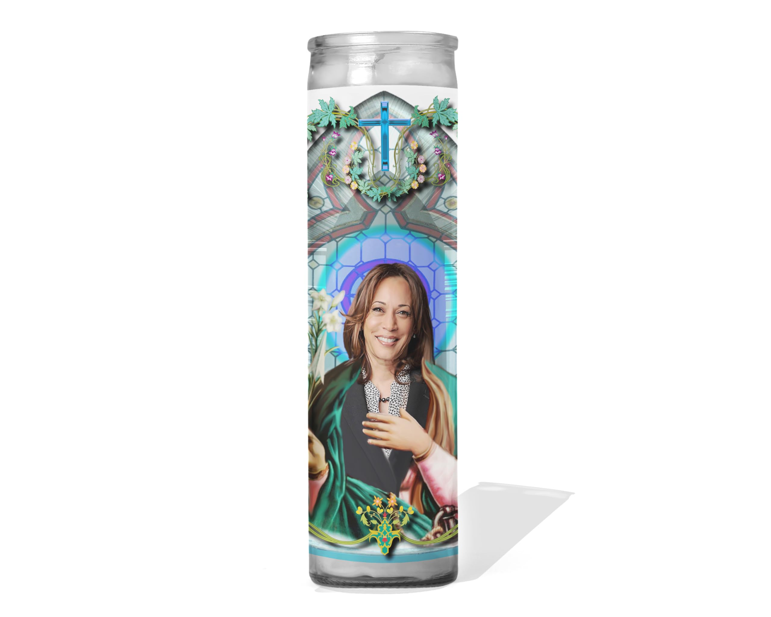 Saint Kamala Harris celebrity prayer candle unscented 8 inch glass votive handmade in USA