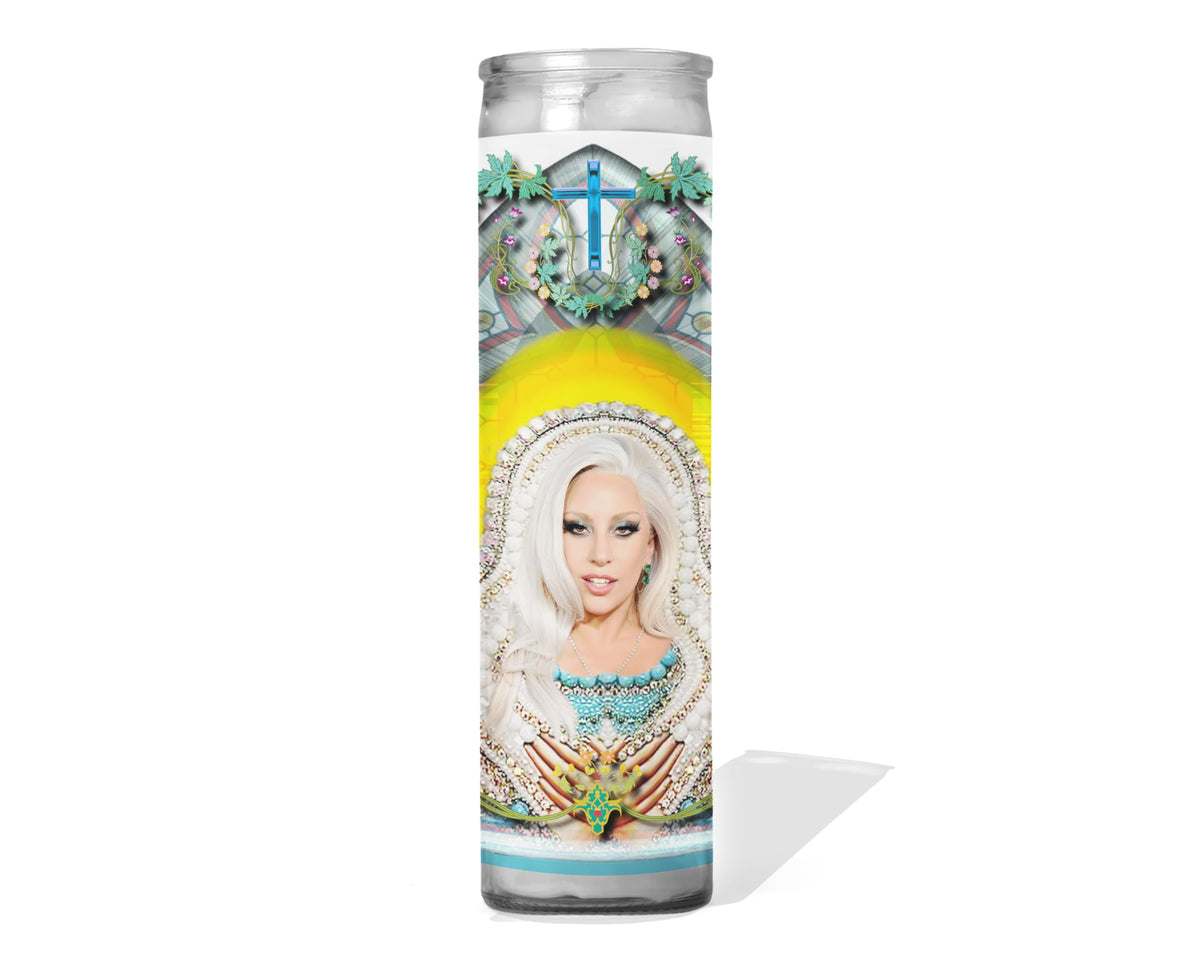 Saint Lady Patron Saint of Gaga Celebrity Prayer Candle unscented glass prayer votive