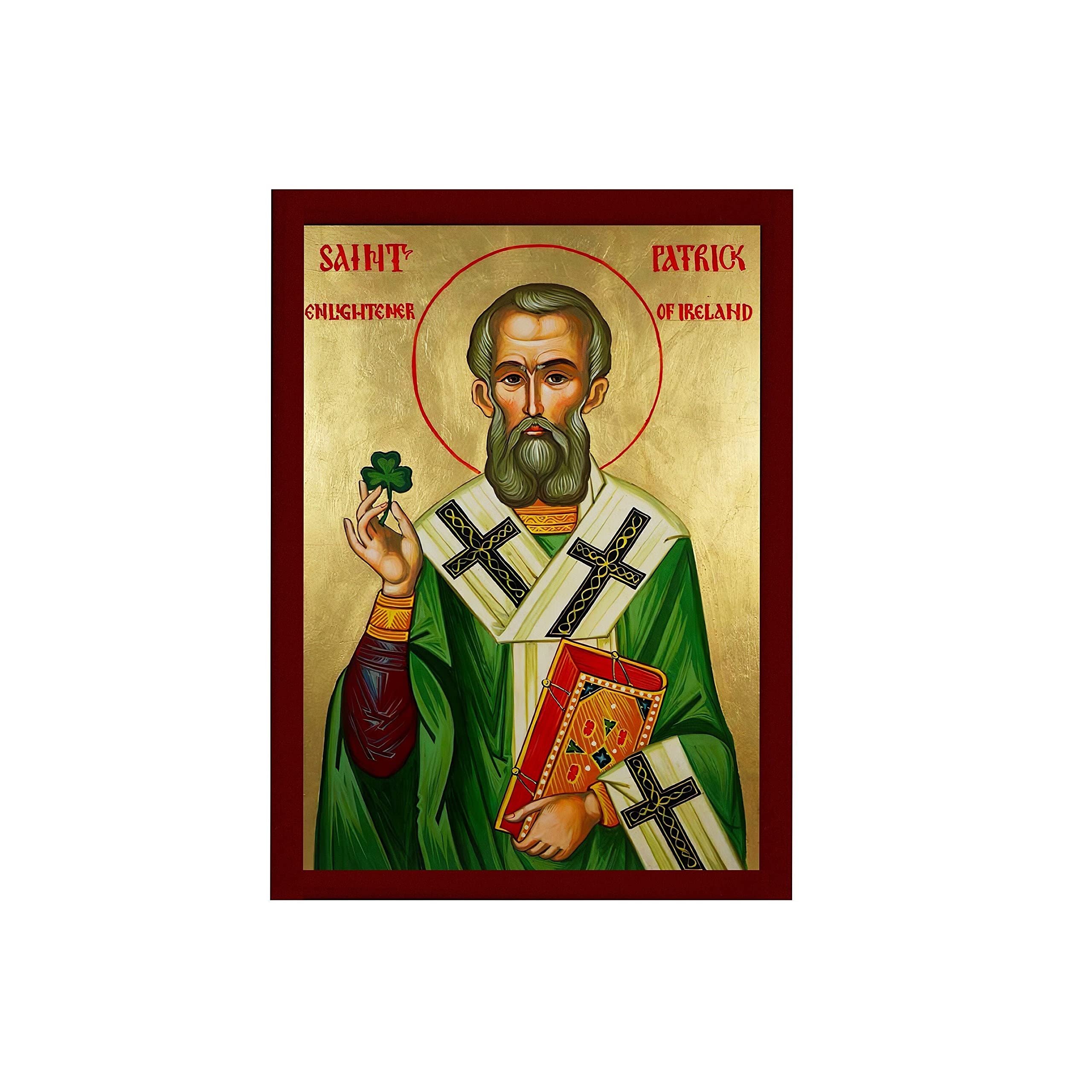 Saint Patrick icon on wood plaque wall hanging