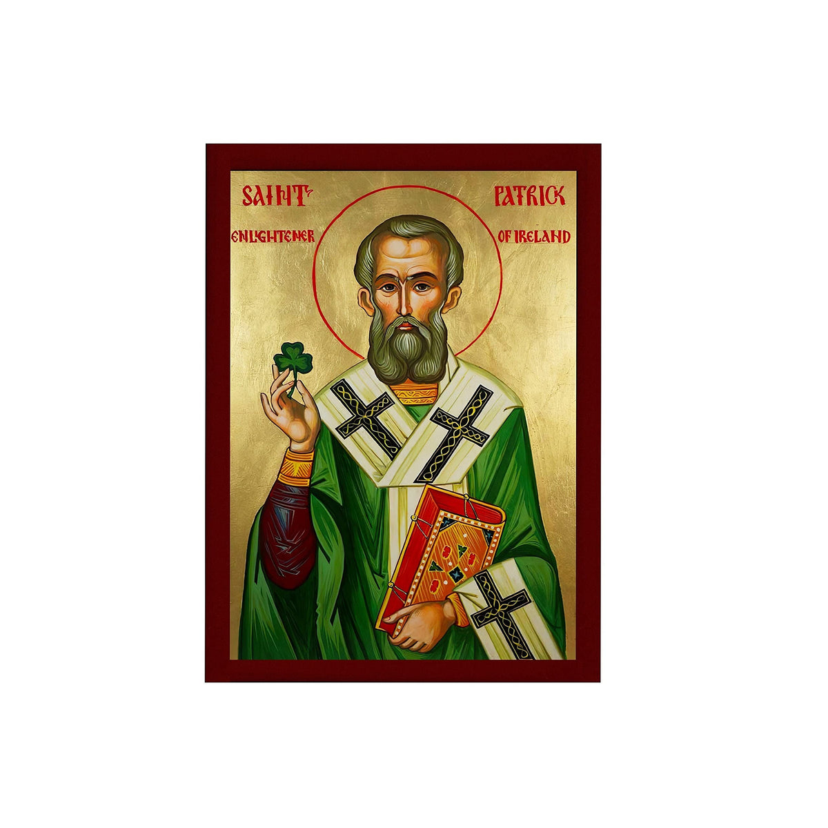 Saint Patrick icon on wood plaque wall hanging