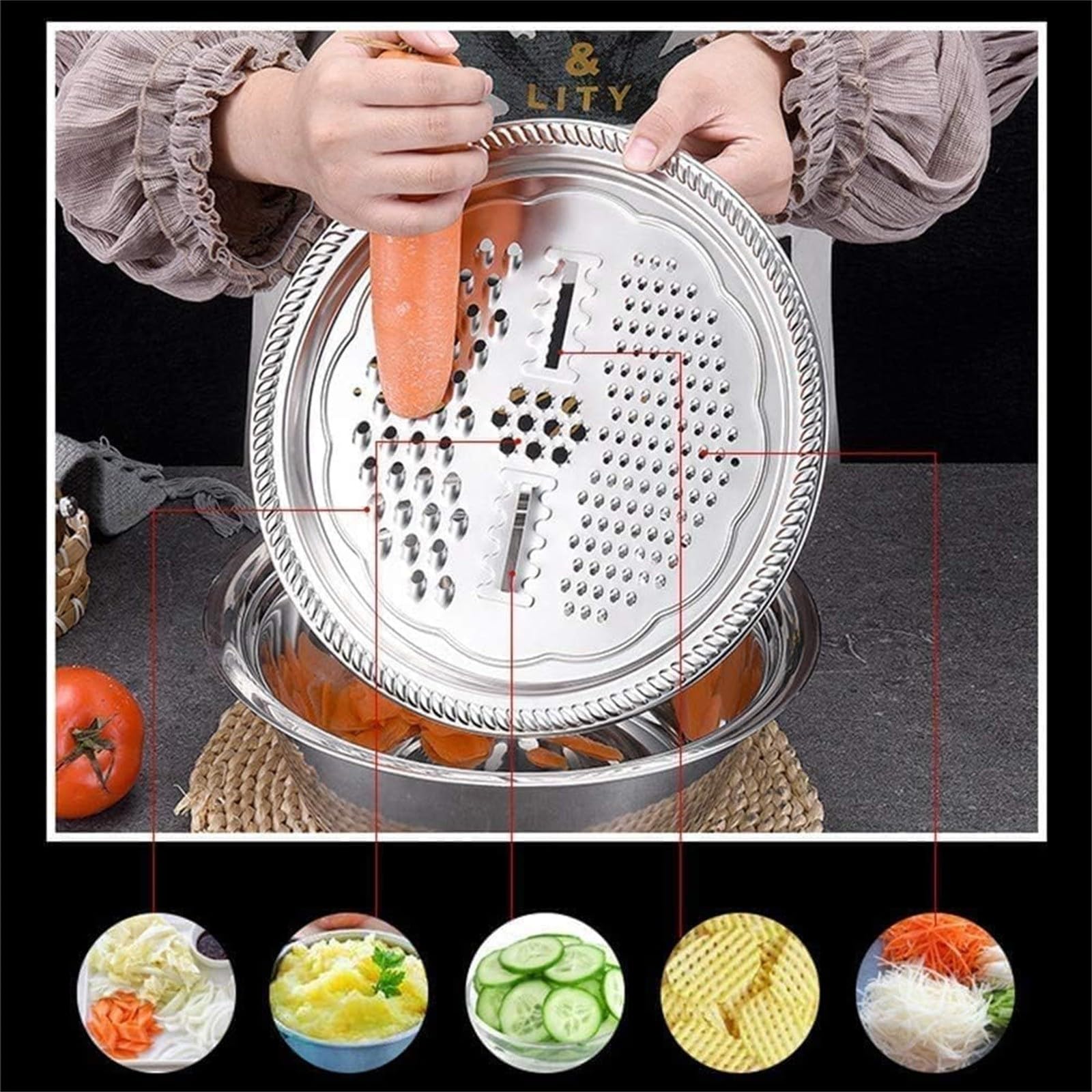 Salad maker bowl with integrated features