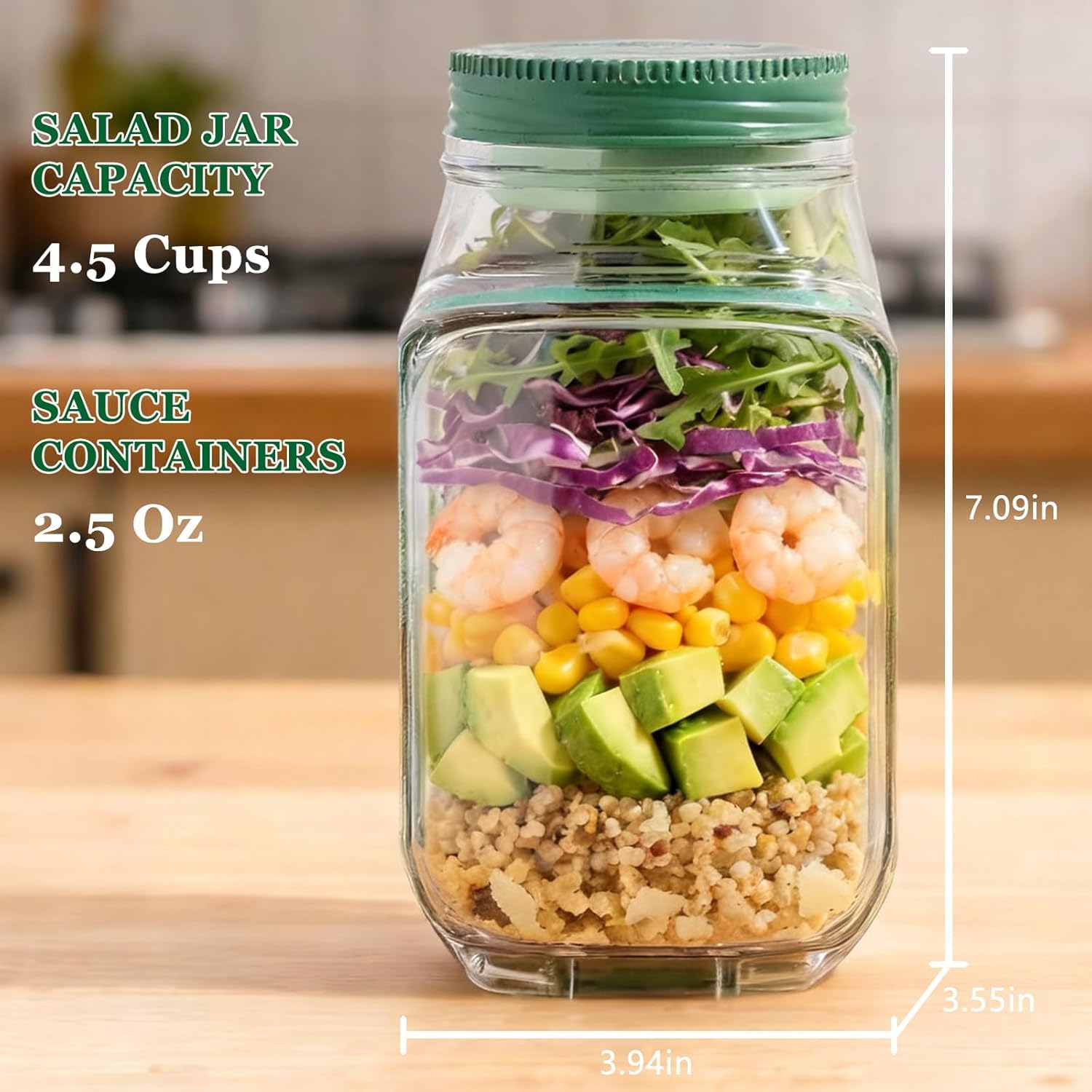 salad shaker green lid leakproof screw cap