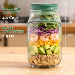 salad shaker green lid leakproof screw cap