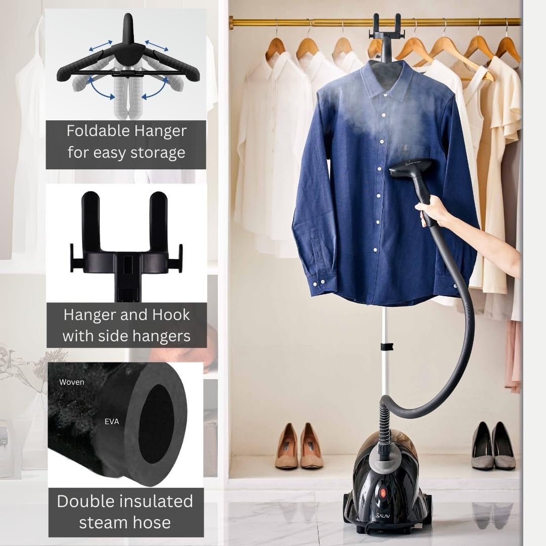 Adjustable storage pole on SALAV GS18-DJ standing steamer