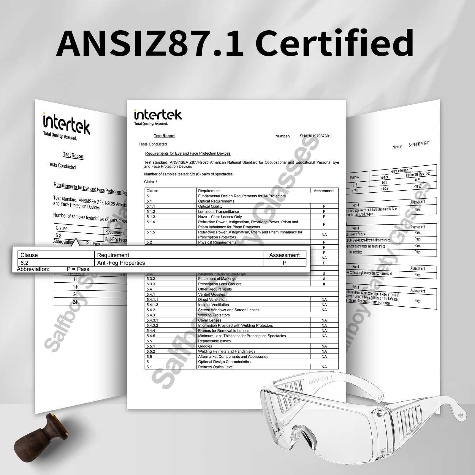 ANSI Z87.1 Salfboy safety goggles wraparound lenses