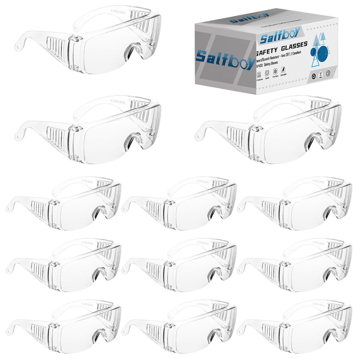 Salfboy safety goggles over eyeglasses 12 pack set