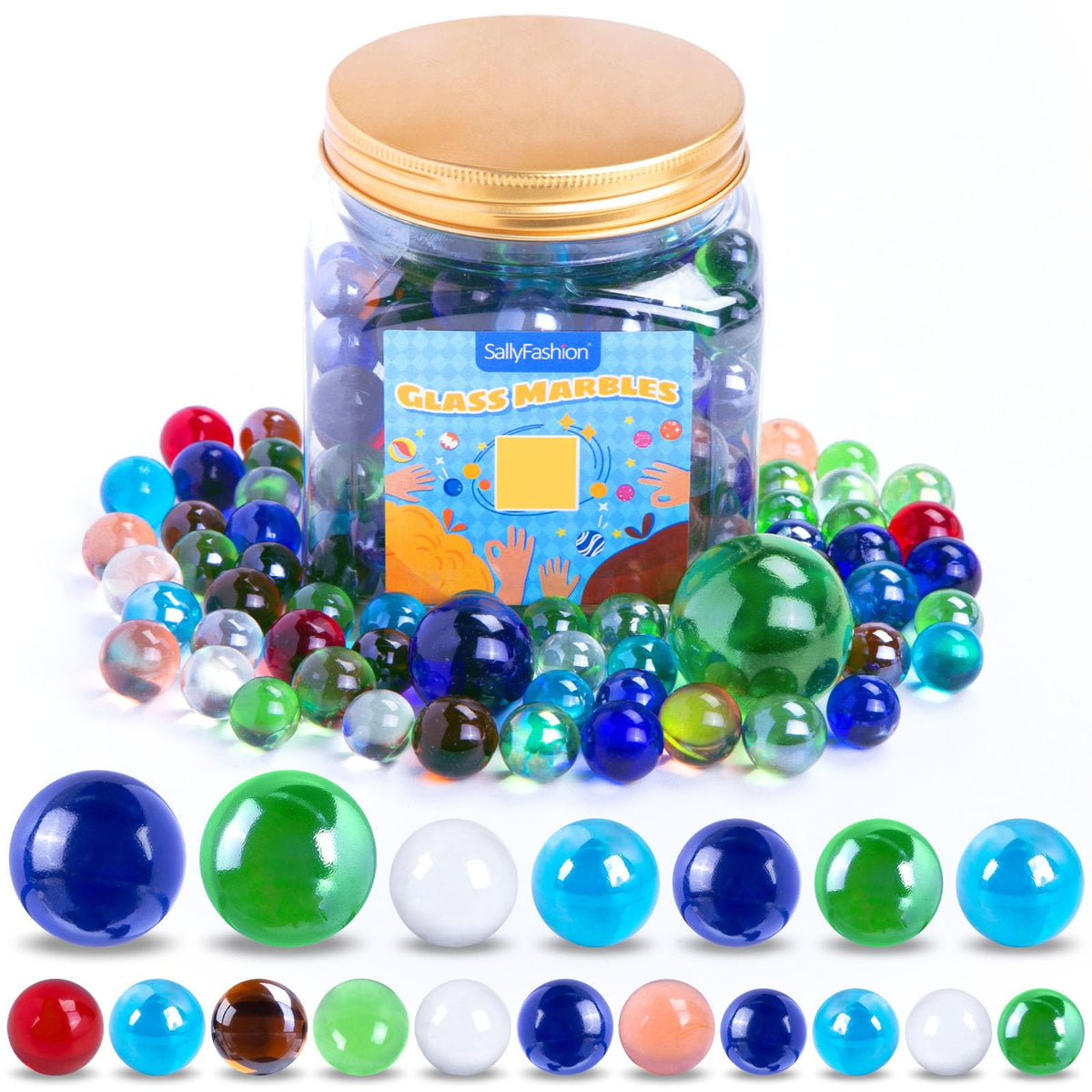SallyFashion 145PCS Colorful Glass Marbles Bulk with Jar