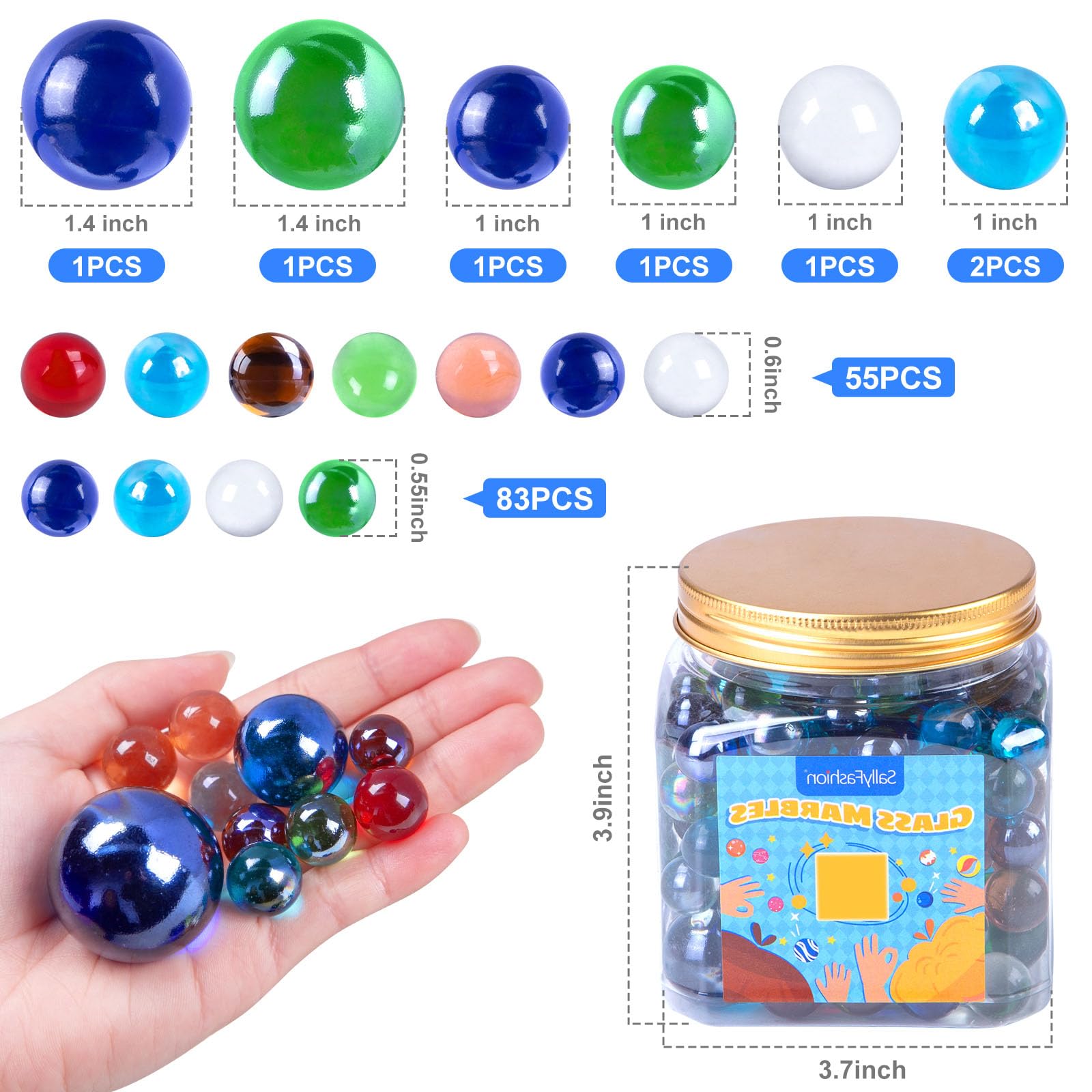 0.55-inch marbles bulk 83 pieces for vase decor