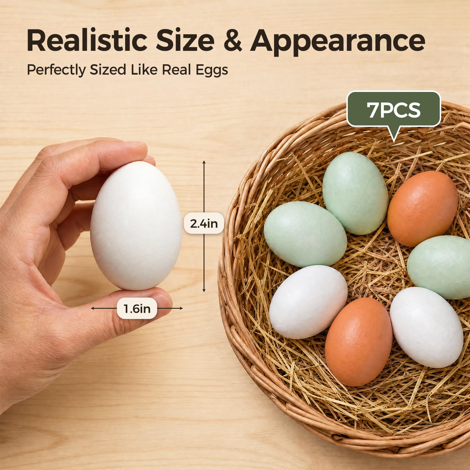 Two brown wooden eggs among seven SallyFashion nesting eggs