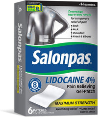 Salonpas lidocaine gel patch applied to back or neck area