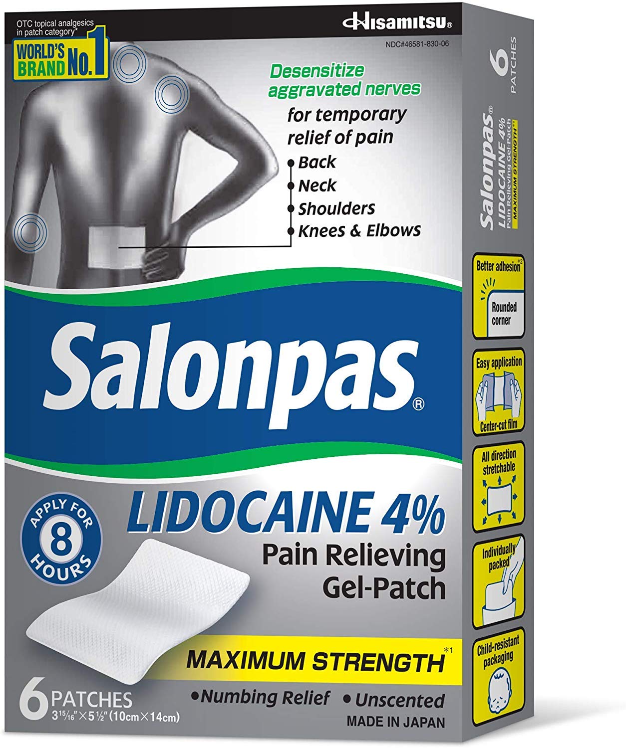 Salonpas lidocaine gel patch used for temporary pain relief on joints