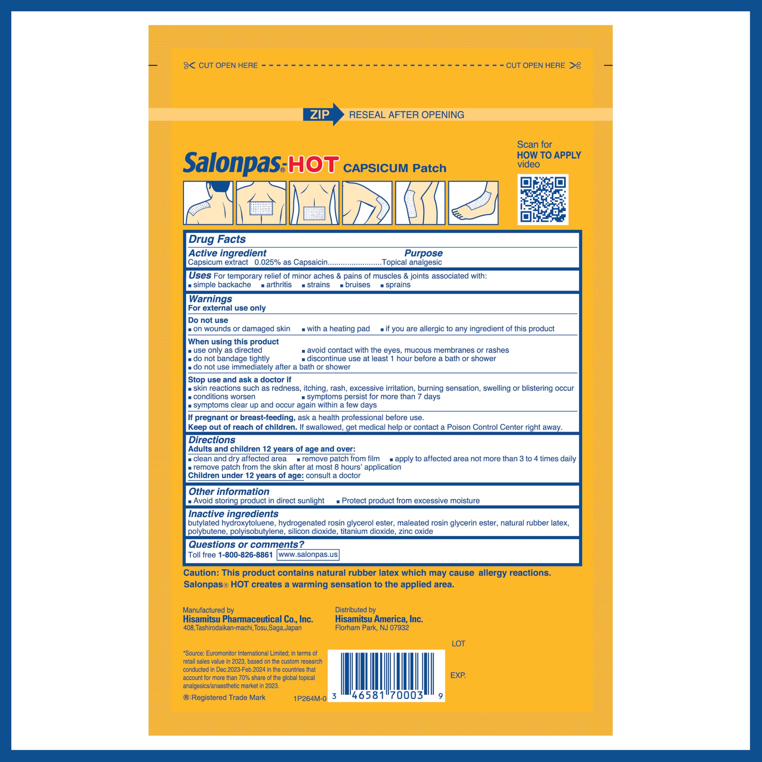 Salonpas pain relief patch active ingredients capsaicin