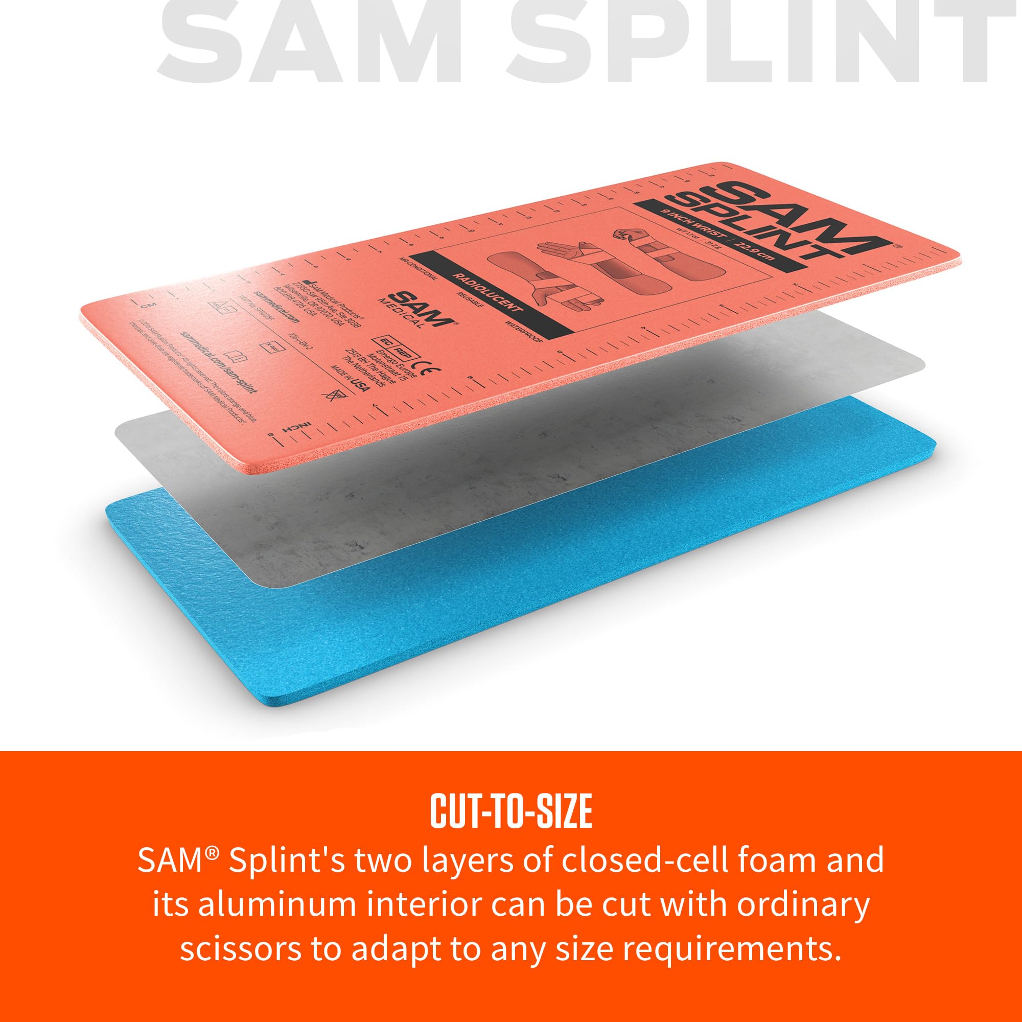 Sam Splint orange blue adult size immobilization
