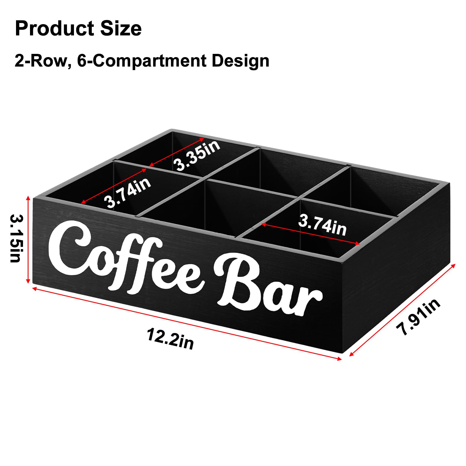 Wood countertop coffee organizer with 6 compartments