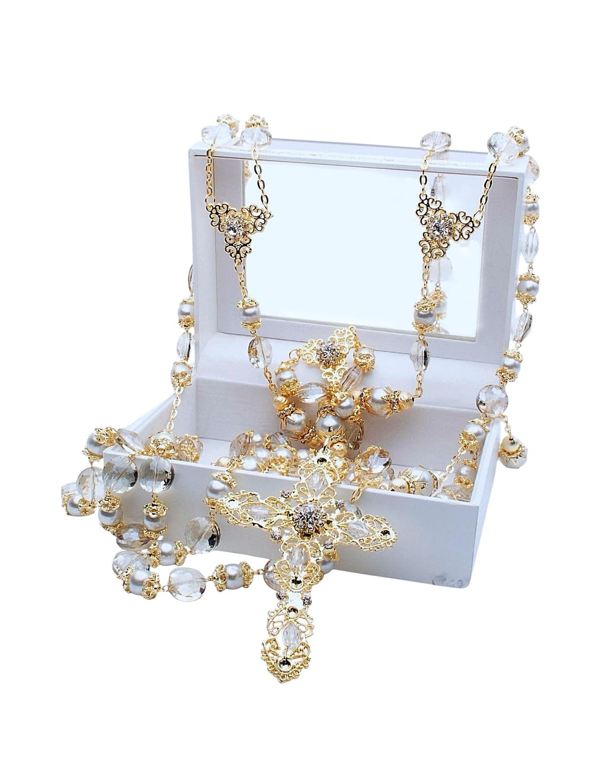 San Joaquin Creations 14k gold plated wedding lasso with ivory crystal pearls